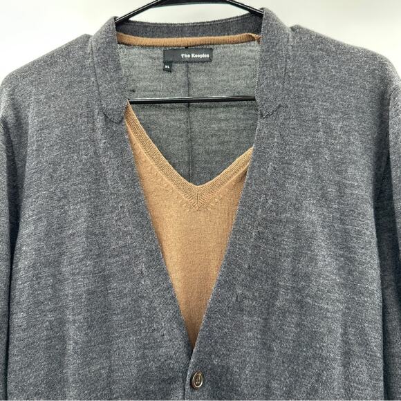 The Kooples Wool Gray & Tan Long Sleeve Cardigan Sweater Size XL - Picture 2 of 13